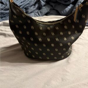 Dooney & Bourke Black Logo-Print Leather Hobo
